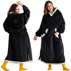 Bedsure Wearable Blanket Hoodie, Long Hooded Blanket Sweatshirt as Birthday Gifts for Women and Men, Cozy Sherpa Hoodie for Adult, Standard, Grey(Black)