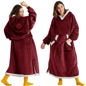 Bedsure Wearable Blanket Hoodie, Long Hooded Blanket Sweatshirt as Birthday Gifts for Women and Men, Cozy Sherpa Hoodie for Adult, Standard, Grey(Burgundy)