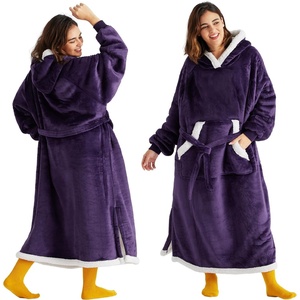 Bedsure Wearable Blanket Hoodie, Long Hooded Blanket Sweatshirt as Birthday Gifts for Women and Men, Cozy Sherpa Hoodie for Adult, Standard, Grey(Dark Purple)