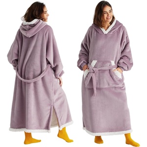 Bedsure Wearable Blanket Hoodie, Long Hooded Blanket Sweatshirt as Birthday Gifts for Women and Men, Cozy Sherpa Hoodie for Adult, Standard, Grey(Lavender)