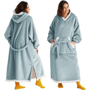 Bedsure Wearable Blanket Hoodie, Long Hooded Blanket Sweatshirt as Birthday Gifts for Women and Men, Cozy Sherpa Hoodie for Adult, Standard, Grey(Light Green)