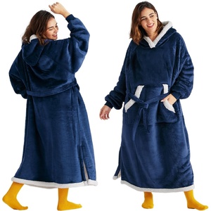 Bedsure Wearable Blanket Hoodie, Long Hooded Blanket Sweatshirt as Birthday Gifts for Women and Men, Cozy Sherpa Hoodie for Adult, Standard, Grey(Navy)