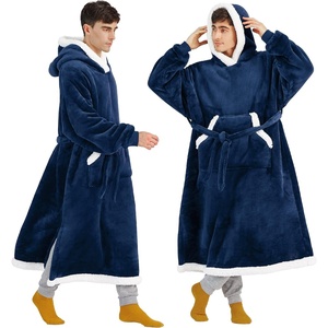 Bedsure Wearable Blanket Hoodie, Long Hooded Blanket Sweatshirt as Christmas Birthday Gifts for Men, Cozy Sherpa Hoodie for Adult, Oversize, Navy