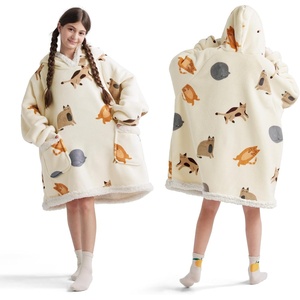 Bedsure Wearable Blanket Sherpa Printed Hoodie, Cat Gift for Women | Light Beige Warm Soft Cozy, Sherpa Fleece, Gifts for Cat Lovers, Cat Gifts for Women(Light Beige)
