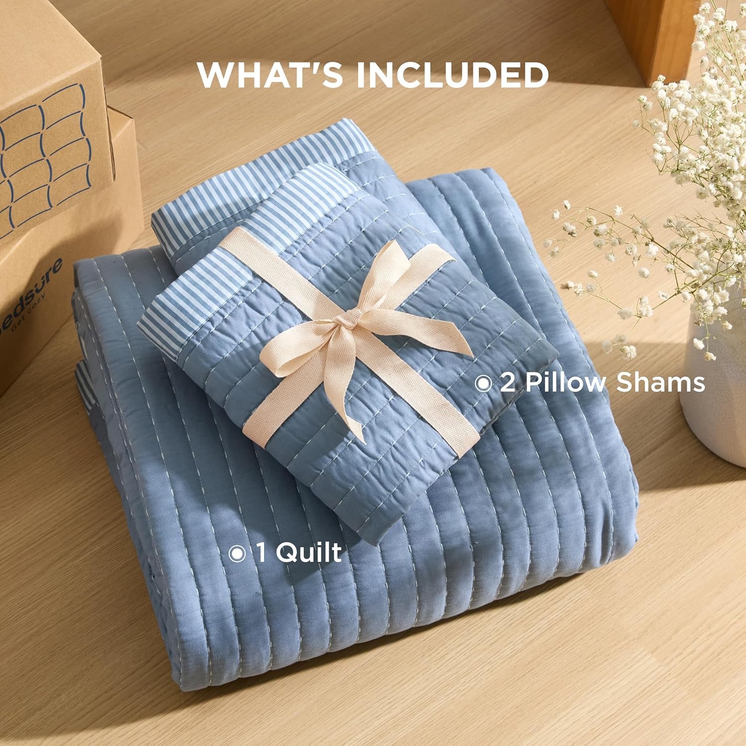 image:imageBedsure Bedspreads Queen Size Lightweight Striped Comforter Navy Breathable Ultra Soft Bedspread AllSeason Comfort Summer Coverlet Hot Sleepers Friendly OEKOTEX 3Piece Set 90x96in09 Blue Contrast Border
