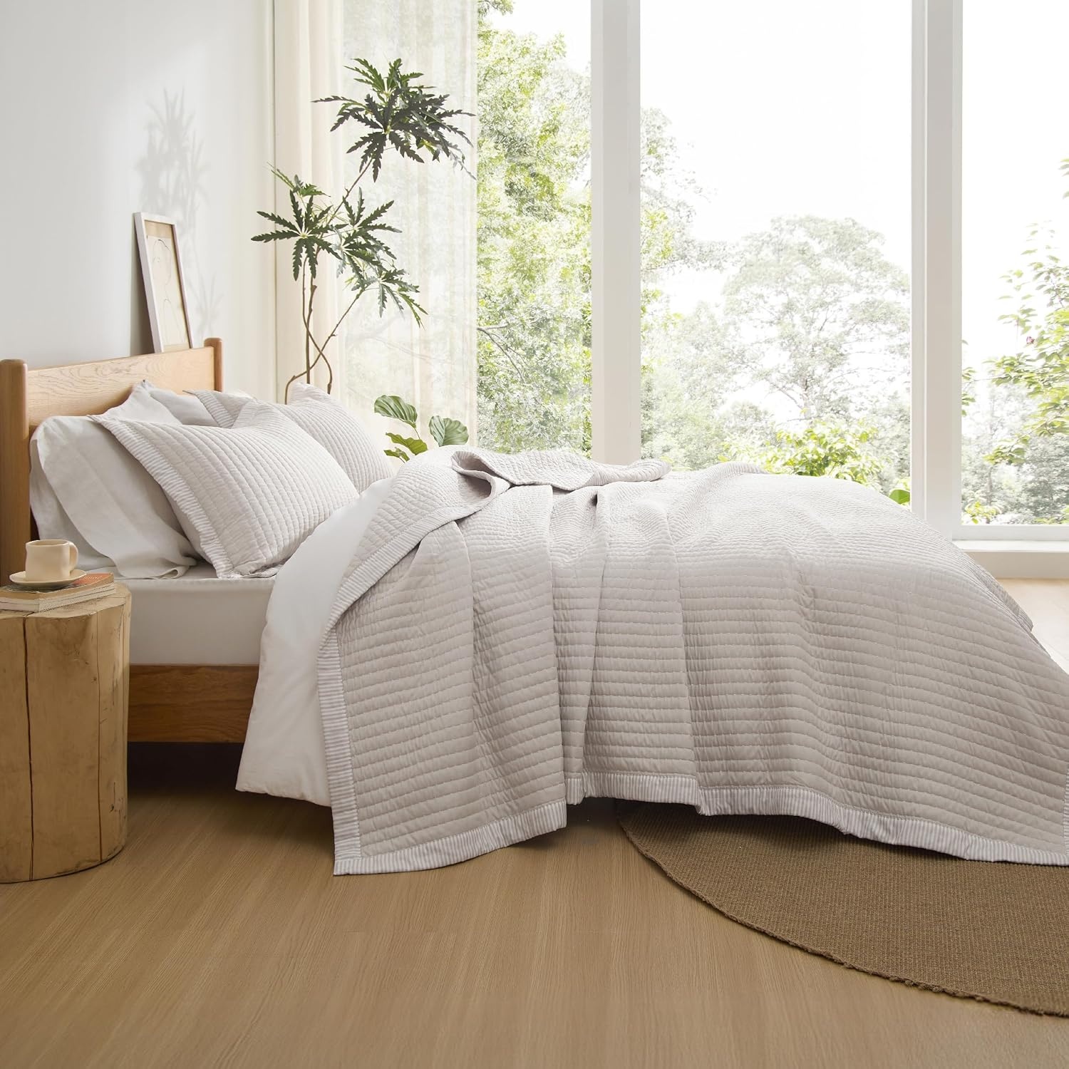 image:imageBedsure Bedspreads Queen Size Lightweight Striped Comforter Navy Breathable Ultra Soft Bedspread AllSeason Comfort Summer Coverlet Hot Sleepers Friendly OEKOTEX 3Piece Set 90x96in07 Linen Contrast Border