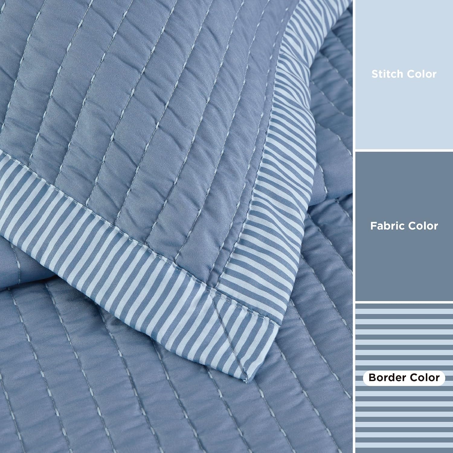 image:imageBedsure Bedspreads Queen Size Lightweight Striped Comforter Navy Breathable Ultra Soft Bedspread AllSeason Comfort Summer Coverlet Hot Sleepers Friendly OEKOTEX 3Piece Set 90x96in09 Blue Contrast Border
