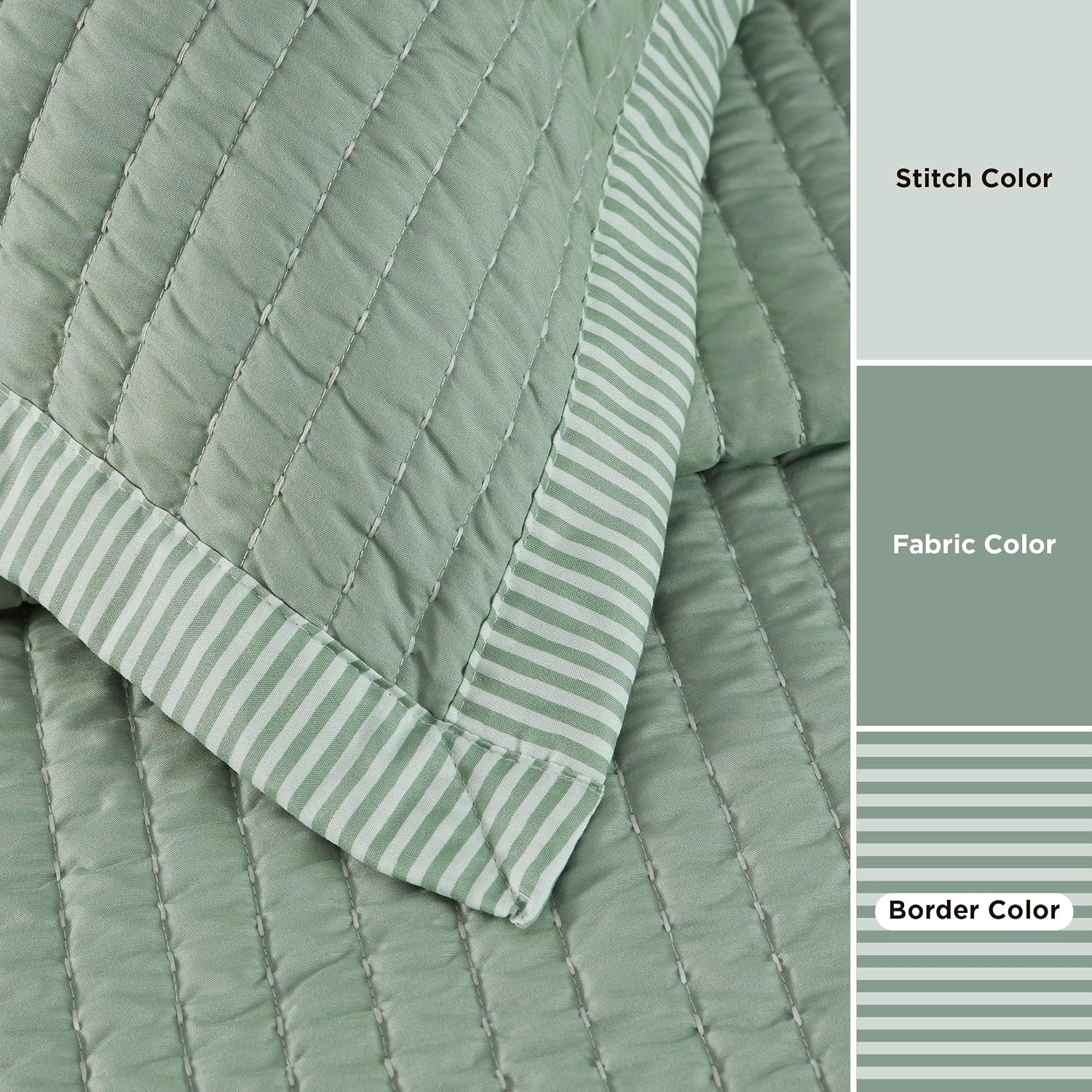 image:imageBedsure Bedspreads Queen Size Lightweight Striped Comforter Navy Breathable Ultra Soft Bedspread AllSeason Comfort Summer Coverlet Hot Sleepers Friendly OEKOTEX 3Piece Set 90x96in02 Green Contrast Border