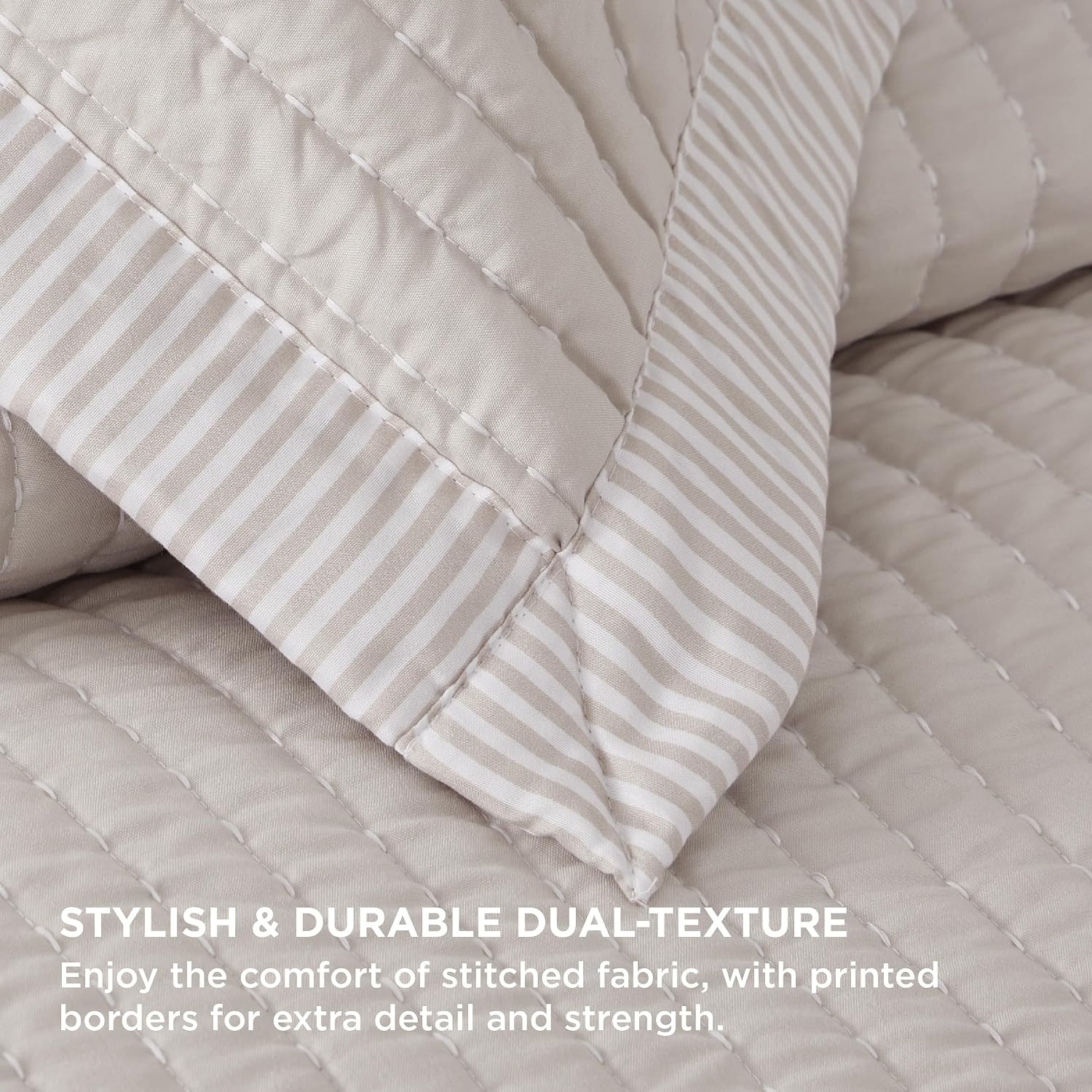 image:imageBedsure Bedspreads Queen Size Lightweight Striped Comforter Navy Breathable Ultra Soft Bedspread AllSeason Comfort Summer Coverlet Hot Sleepers Friendly OEKOTEX 3Piece Set 90x96in07 Linen Contrast Border