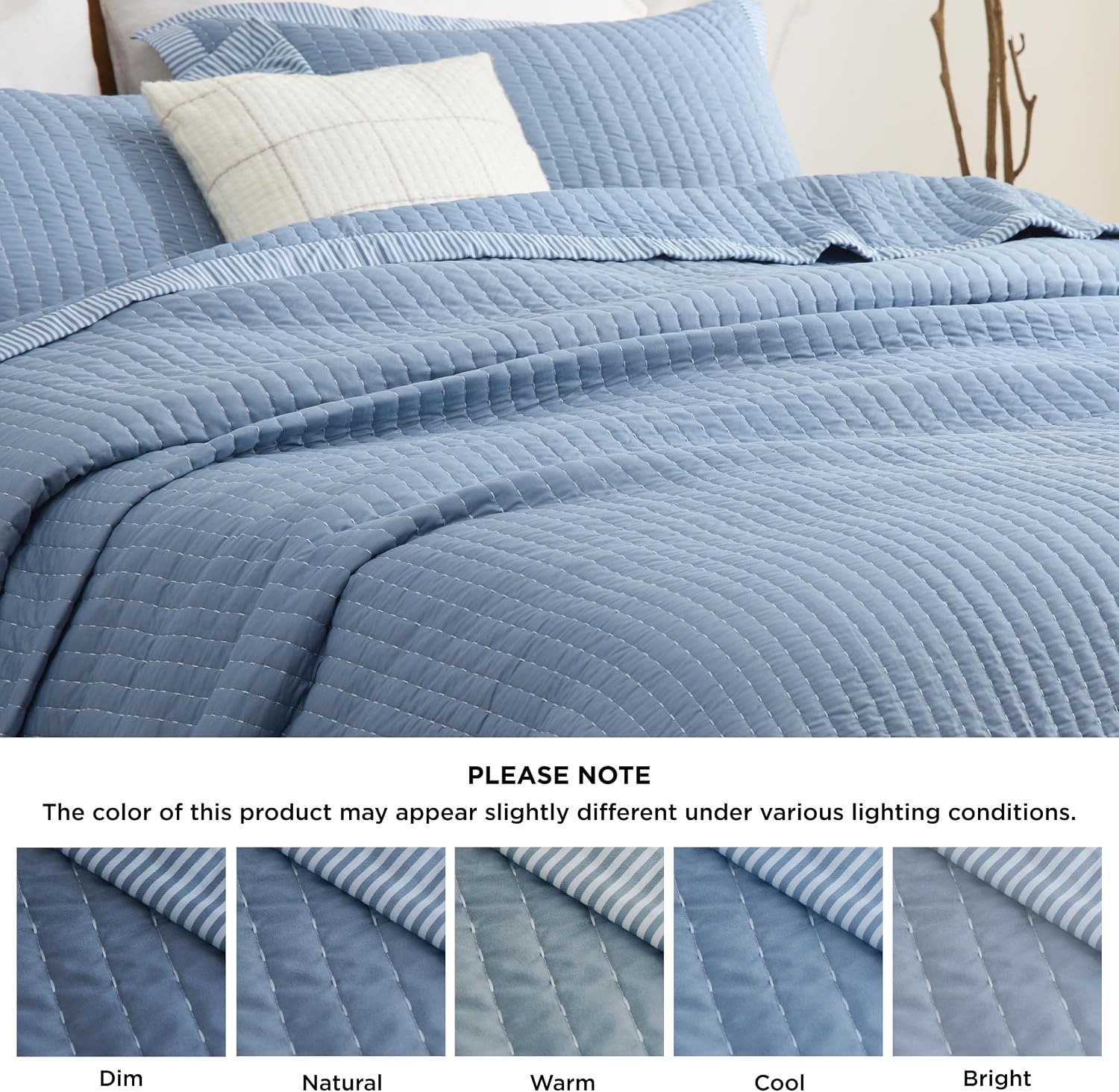 image:imageBedsure Bedspreads Queen Size Lightweight Striped Comforter Navy Breathable Ultra Soft Bedspread AllSeason Comfort Summer Coverlet Hot Sleepers Friendly OEKOTEX 3Piece Set 90x96in09 Blue Contrast Border