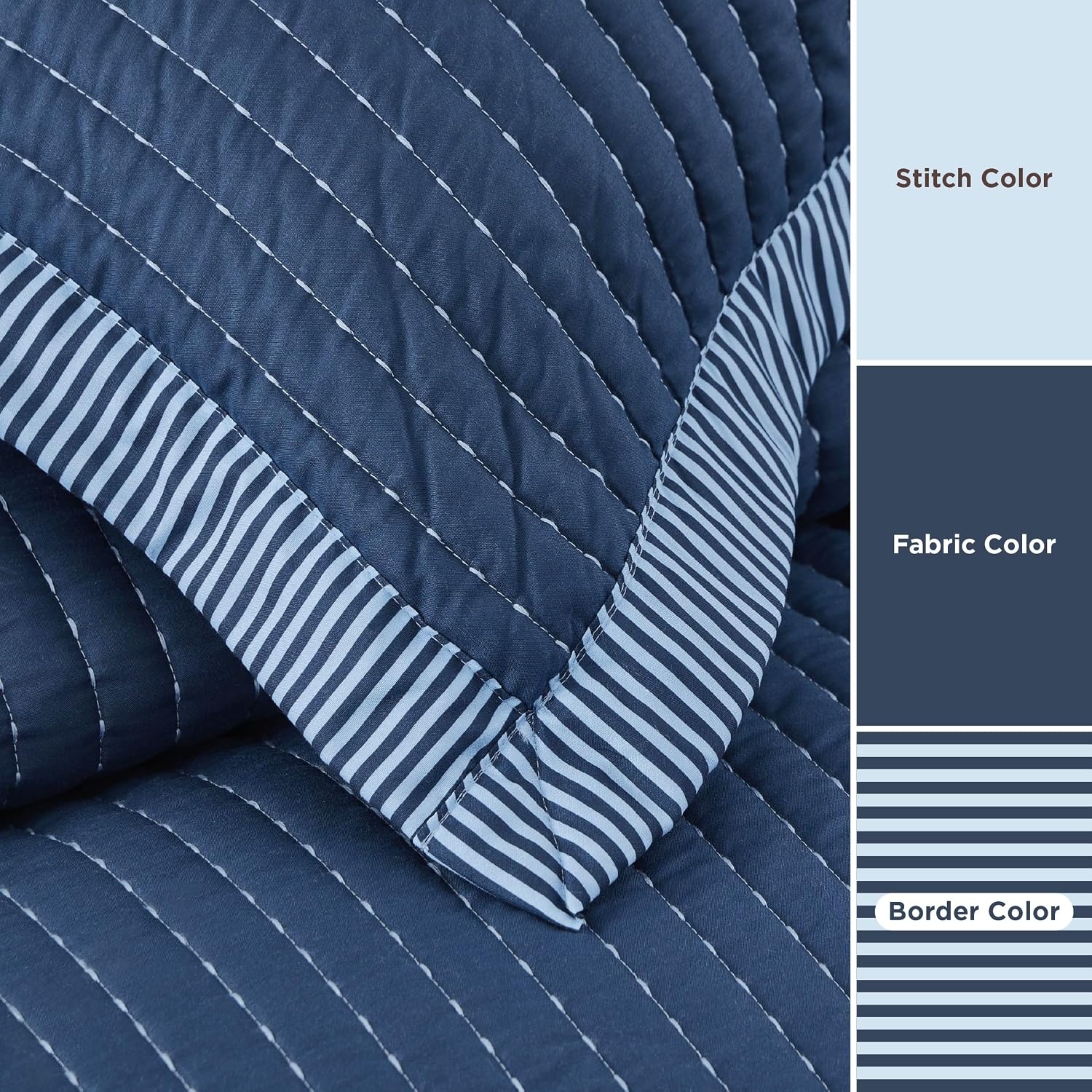 image:imageBedsure Bedspreads Queen Size Lightweight Striped Comforter Navy Breathable Ultra Soft Bedspread AllSeason Comfort Summer Coverlet Hot Sleepers Friendly OEKOTEX 3Piece Set 90x96in08 Navy Contrast Border