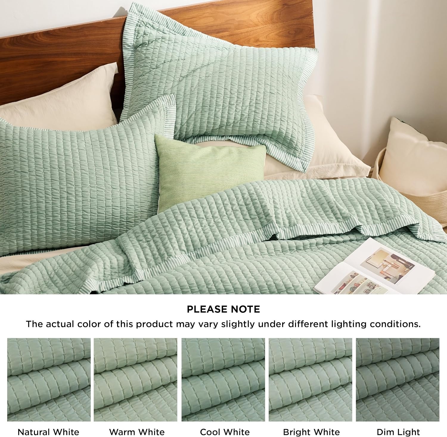 image:imageBedsure Bedspreads Queen Size Lightweight Striped Comforter Navy Breathable Ultra Soft Bedspread AllSeason Comfort Summer Coverlet Hot Sleepers Friendly OEKOTEX 3Piece Set 90x96in02 Green Contrast Border