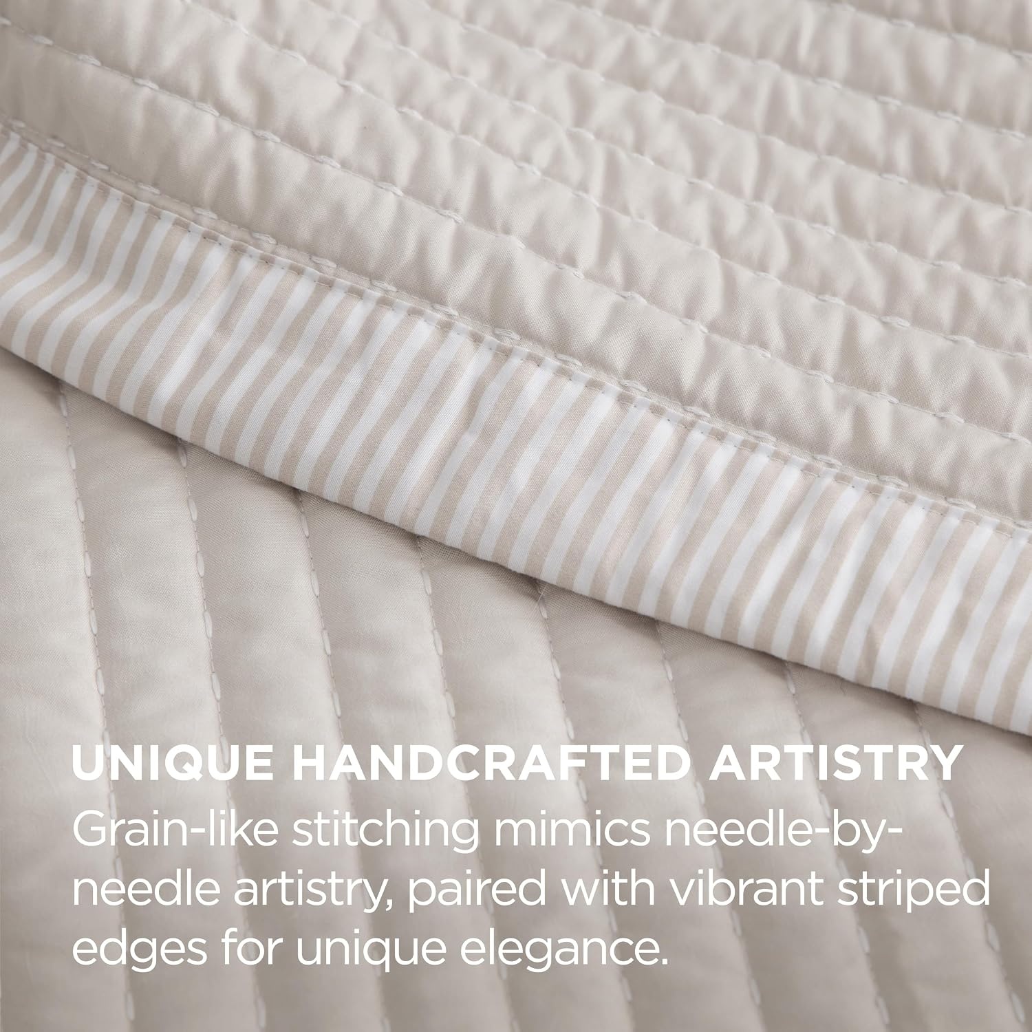 image:imageBedsure Bedspreads Queen Size Lightweight Striped Comforter Navy Breathable Ultra Soft Bedspread AllSeason Comfort Summer Coverlet Hot Sleepers Friendly OEKOTEX 3Piece Set 90x96in07 Linen Contrast Border
