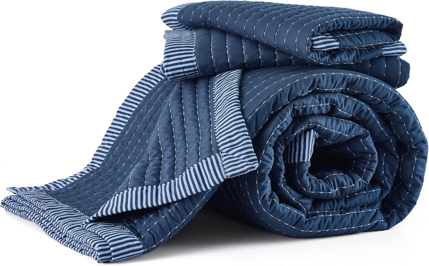 image:imageBedsure Bedspreads Queen Size Lightweight Striped Comforter Navy Breathable Ultra Soft Bedspread AllSeason Comfort Summer Coverlet Hot Sleepers Friendly OEKOTEX 3Piece Set 90x96in08 Navy Contrast Border