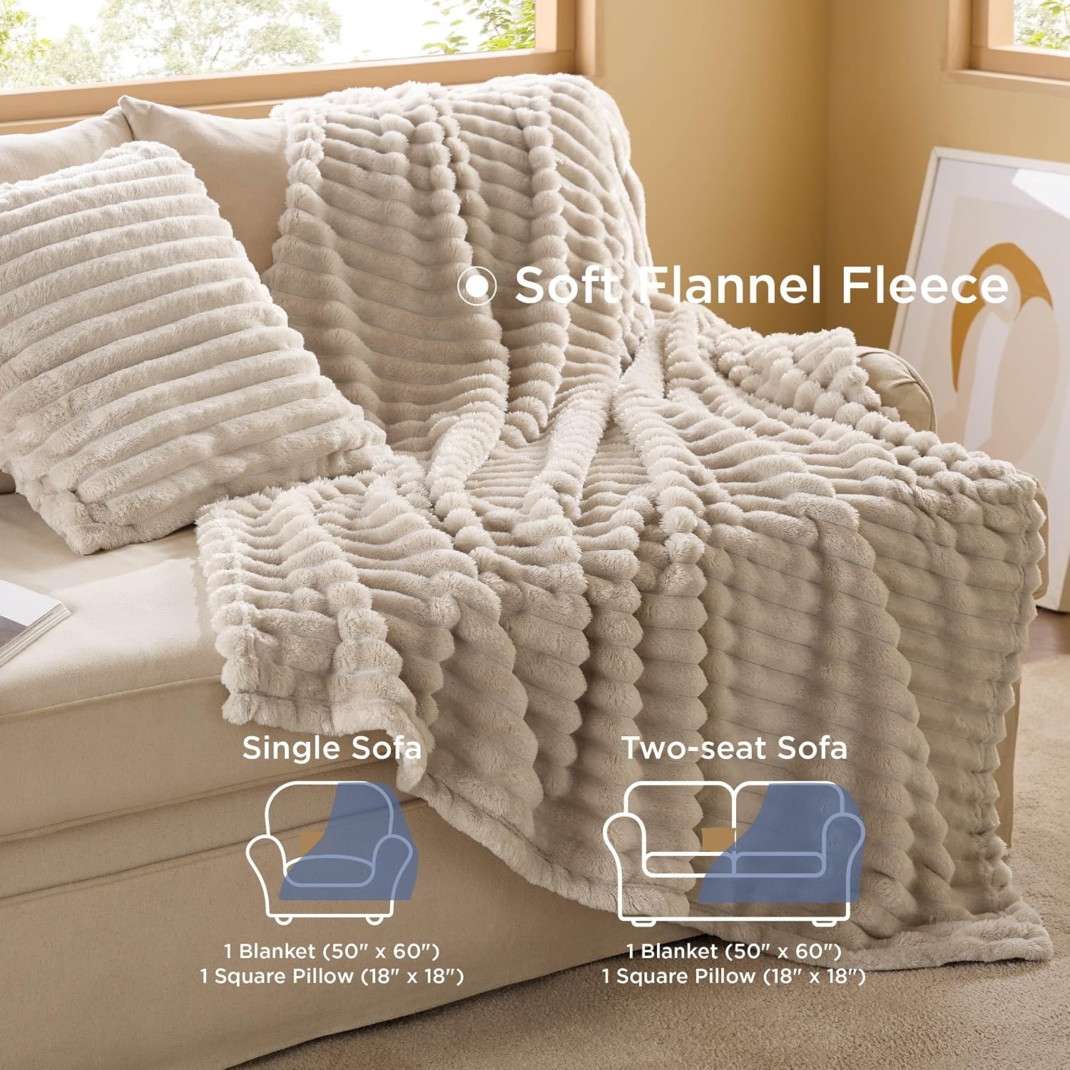 image:imageBedsure Comforter Queen Size 5 Pieces Queen Size Comforter Set with Checkered Throw Blanket and Decorative Pillow Lightweiget Bedding All Season Bedding Sets Light Camel02 Khaki Striped
