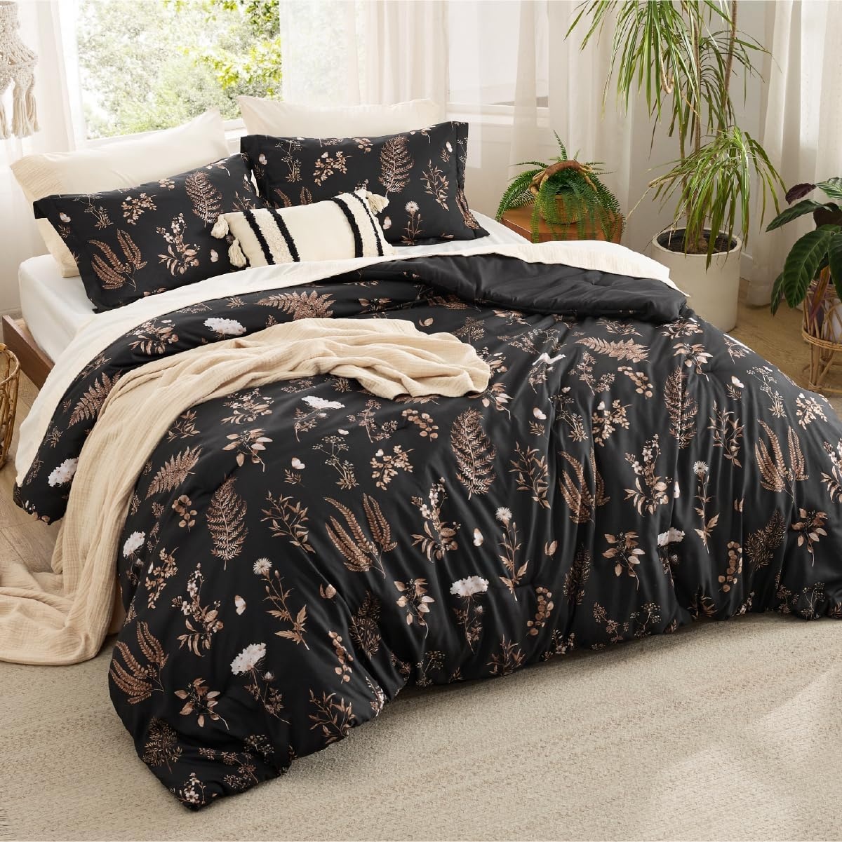 image:imageBedsure Comforter Set Queen Size Cute Floral Bedding Comforter Set 3 Pieces 1 Soft Reversible Olive Green Woodland Floral Flowers Comforter and 2 Pillow ShamsTree