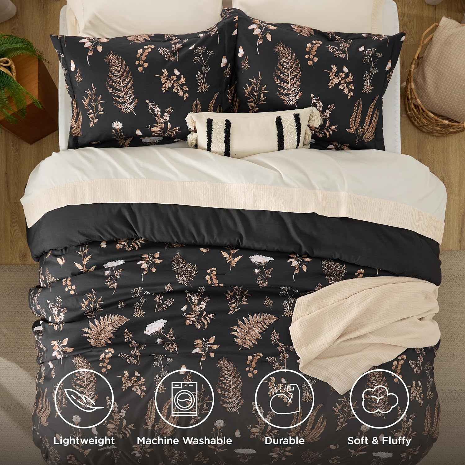 image:imageBedsure Comforter Set Queen Size Cute Floral Bedding Comforter Set 3 Pieces 1 Soft Reversible Olive Green Woodland Floral Flowers Comforter and 2 Pillow ShamsTree