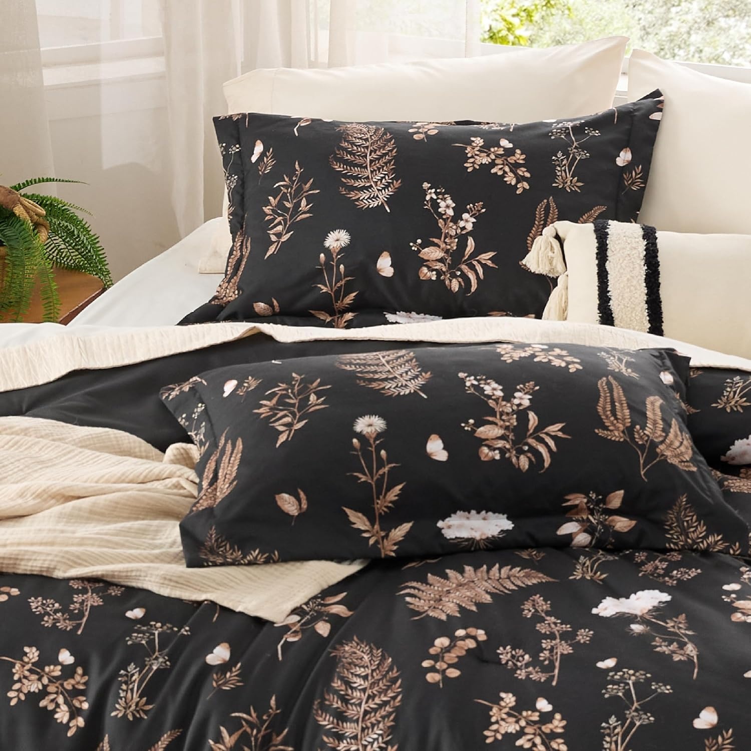 image:imageBedsure Comforter Set Queen Size Cute Floral Bedding Comforter Set 3 Pieces 1 Soft Reversible Olive Green Woodland Floral Flowers Comforter and 2 Pillow ShamsTree