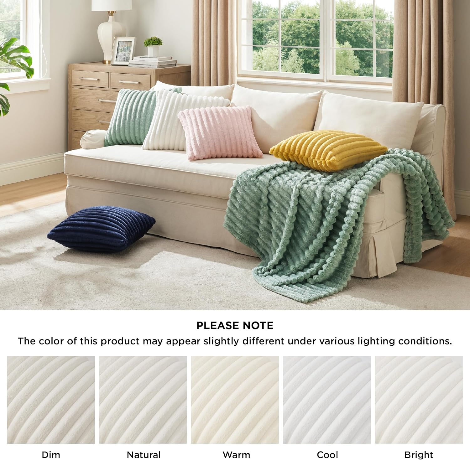 image:imageBedsure Fleece Striped Decorative Throw Pillow Covers Linen 18x18 Set of 2 DoubleSide Fluffy Soft Home Decor for Couch Sofa Living Room Bedroom01off White