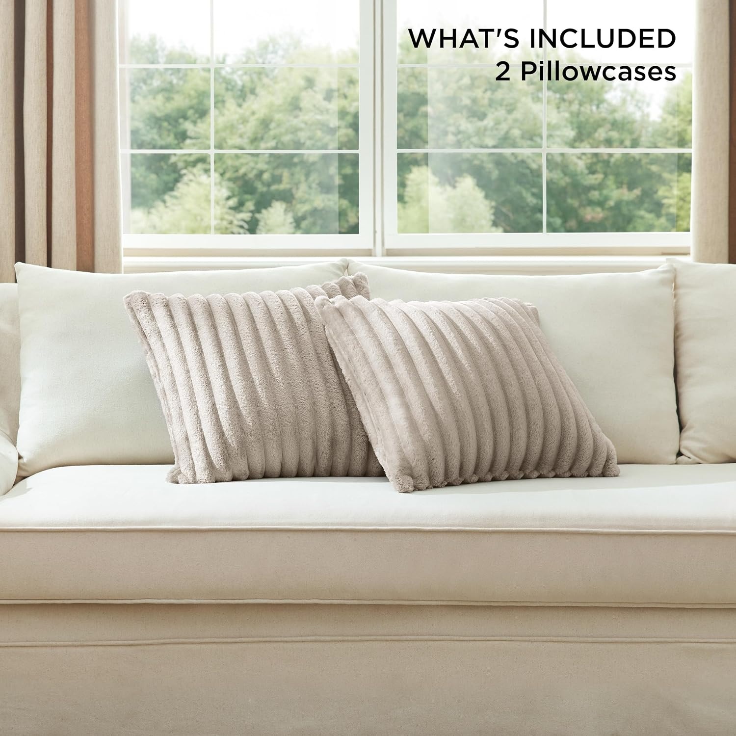 image:imageBedsure Fleece Striped Decorative Throw Pillow Covers Linen 18x18 Set of 2 DoubleSide Fluffy Soft Home Decor for Couch Sofa Living Room Bedroom08linen