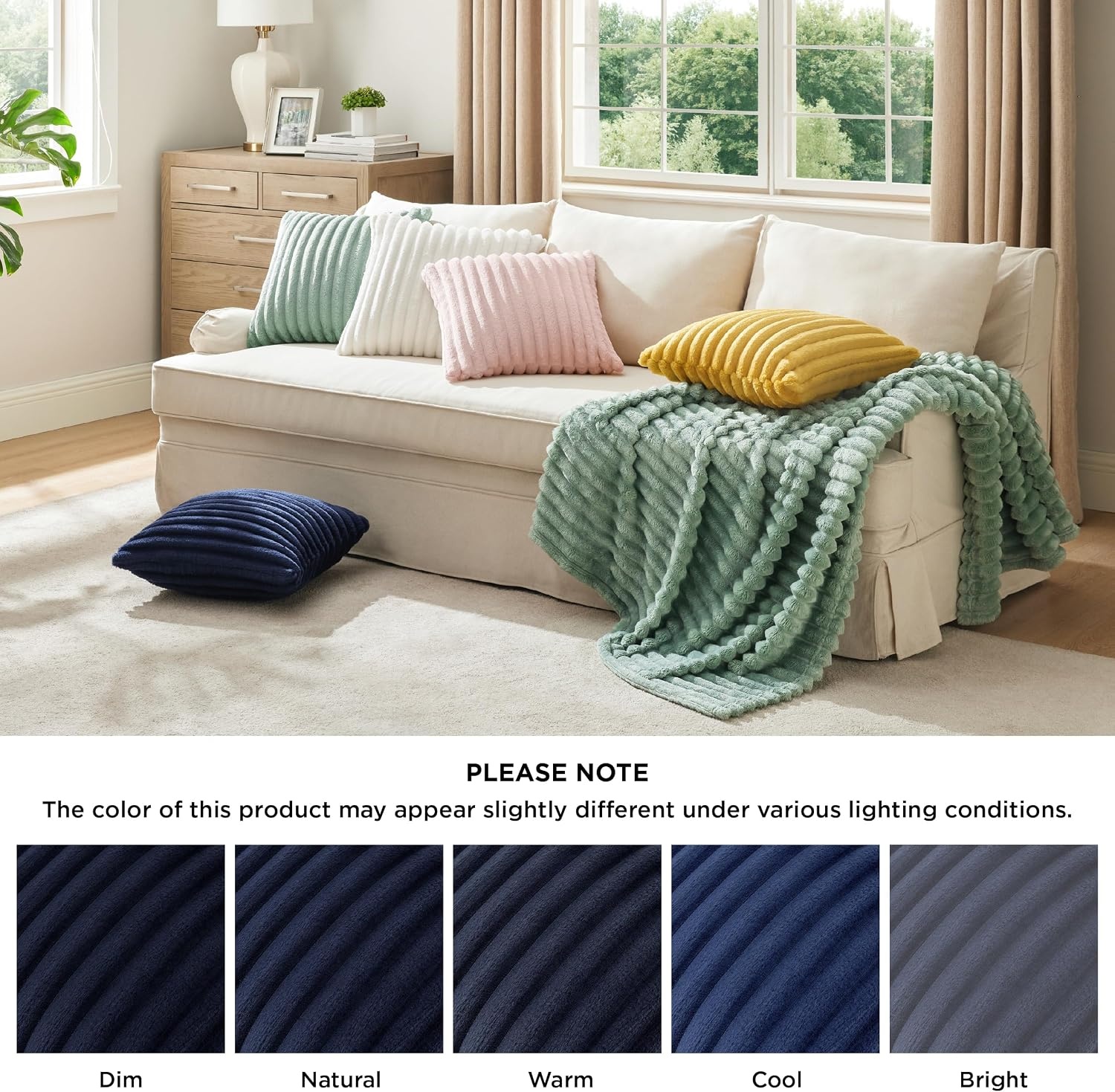 image:imageBedsure Fleece Striped Decorative Throw Pillow Covers Linen 18x18 Set of 2 DoubleSide Fluffy Soft Home Decor for Couch Sofa Living Room Bedroom10blue