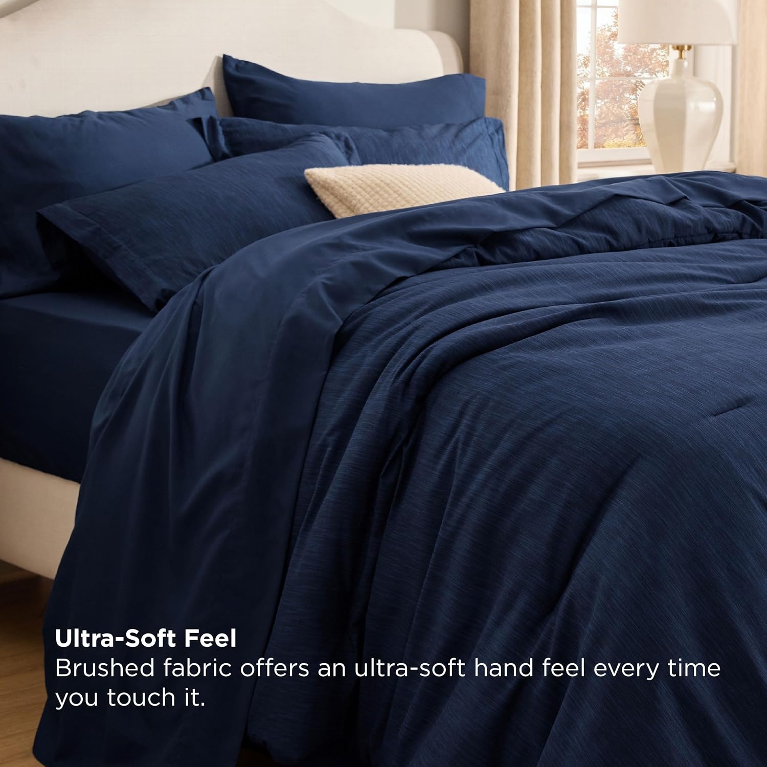image:imageBedsure King Size Comforter Set Beige Bed in a Bag King 7 Pieces Cationic Dyed Bed Set Gift for Family Soft Bedding for All Seasons Comforter with Sheets Pillowcases amp ShamsNavy