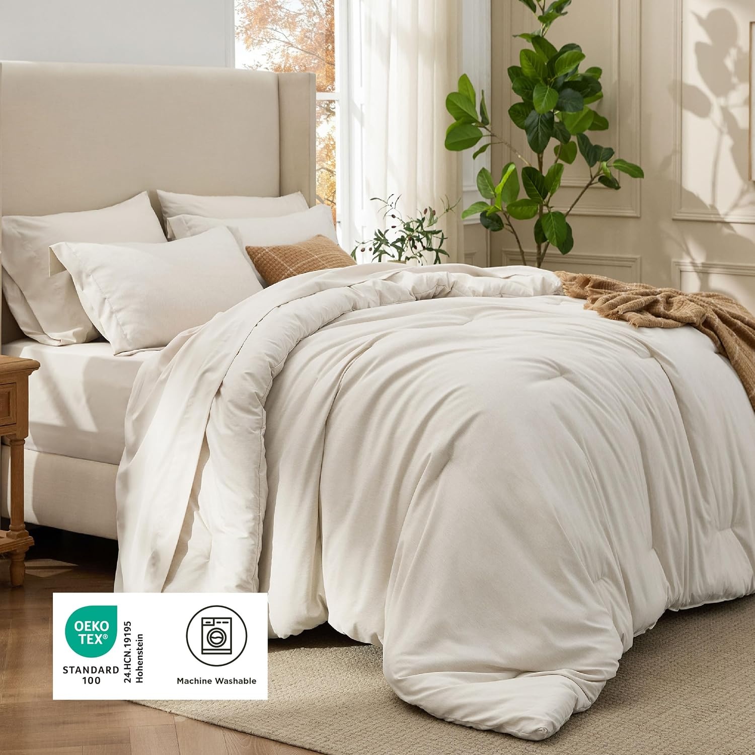 image:imageBedsure King Size Comforter Set Beige Bed in a Bag King 7 Pieces Cationic Dyed Bed Set Gift for Family Soft Bedding for All Seasons Comforter with Sheets Pillowcases amp ShamsBeige