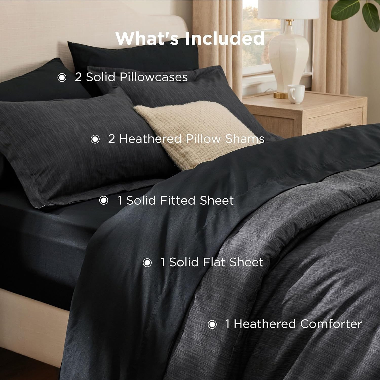 image:imageBedsure King Size Comforter Set Beige Bed in a Bag King 7 Pieces Cationic Dyed Bed Set Gift for Family Soft Bedding for All Seasons Comforter with Sheets Pillowcases amp ShamsBlack
