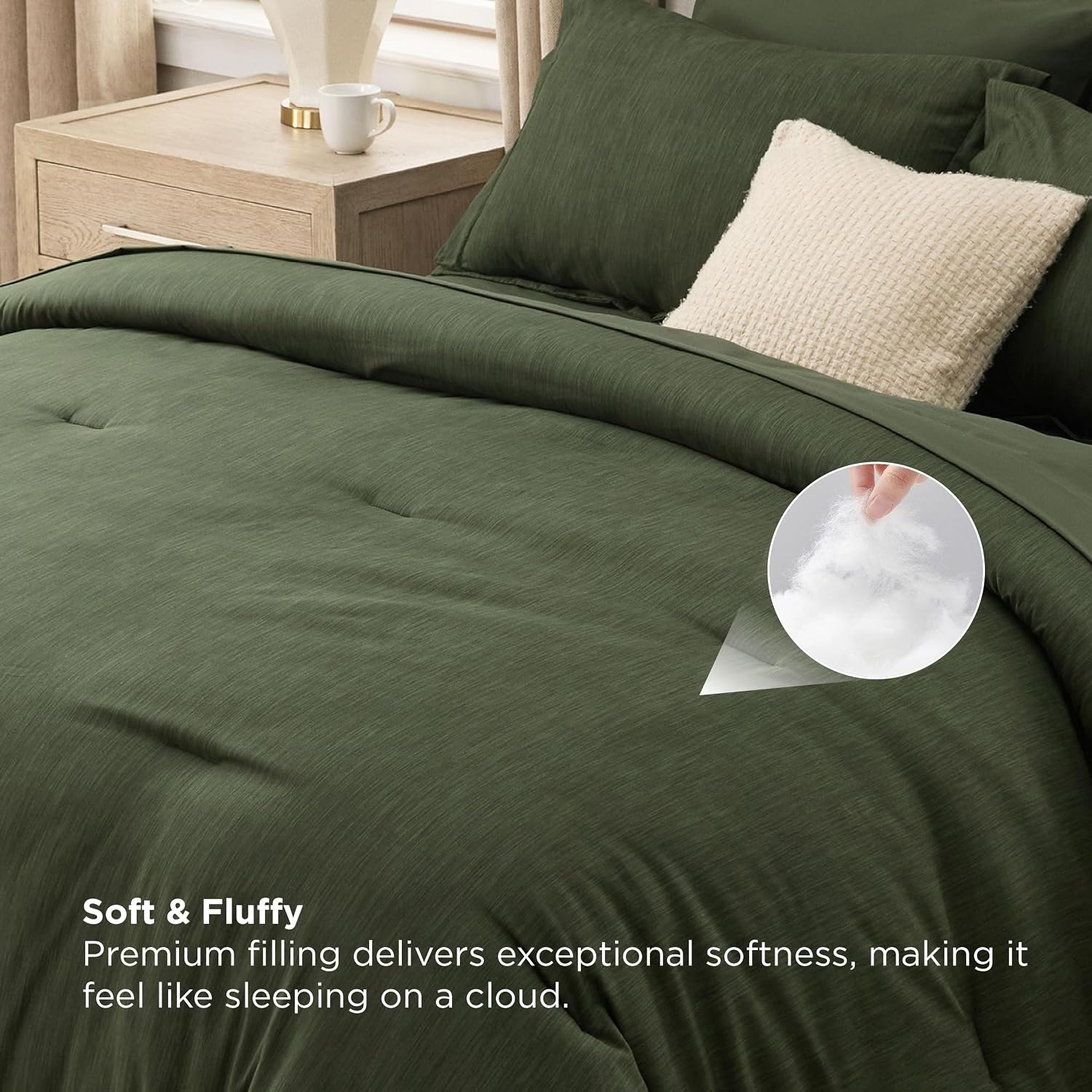 image:imageBedsure King Size Comforter Set Beige Bed in a Bag King 7 Pieces Cationic Dyed Bed Set Gift for Family Soft Bedding for All Seasons Comforter with Sheets Pillowcases amp ShamsDark Green