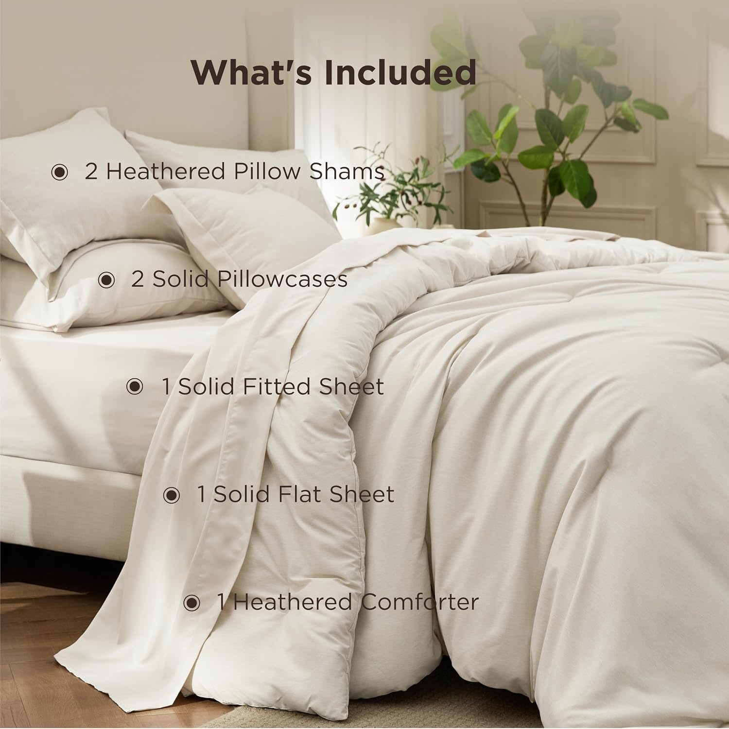 image:imageBedsure King Size Comforter Set Beige Bed in a Bag King 7 Pieces Cationic Dyed Bed Set Gift for Family Soft Bedding for All Seasons Comforter with Sheets Pillowcases amp ShamsBeige