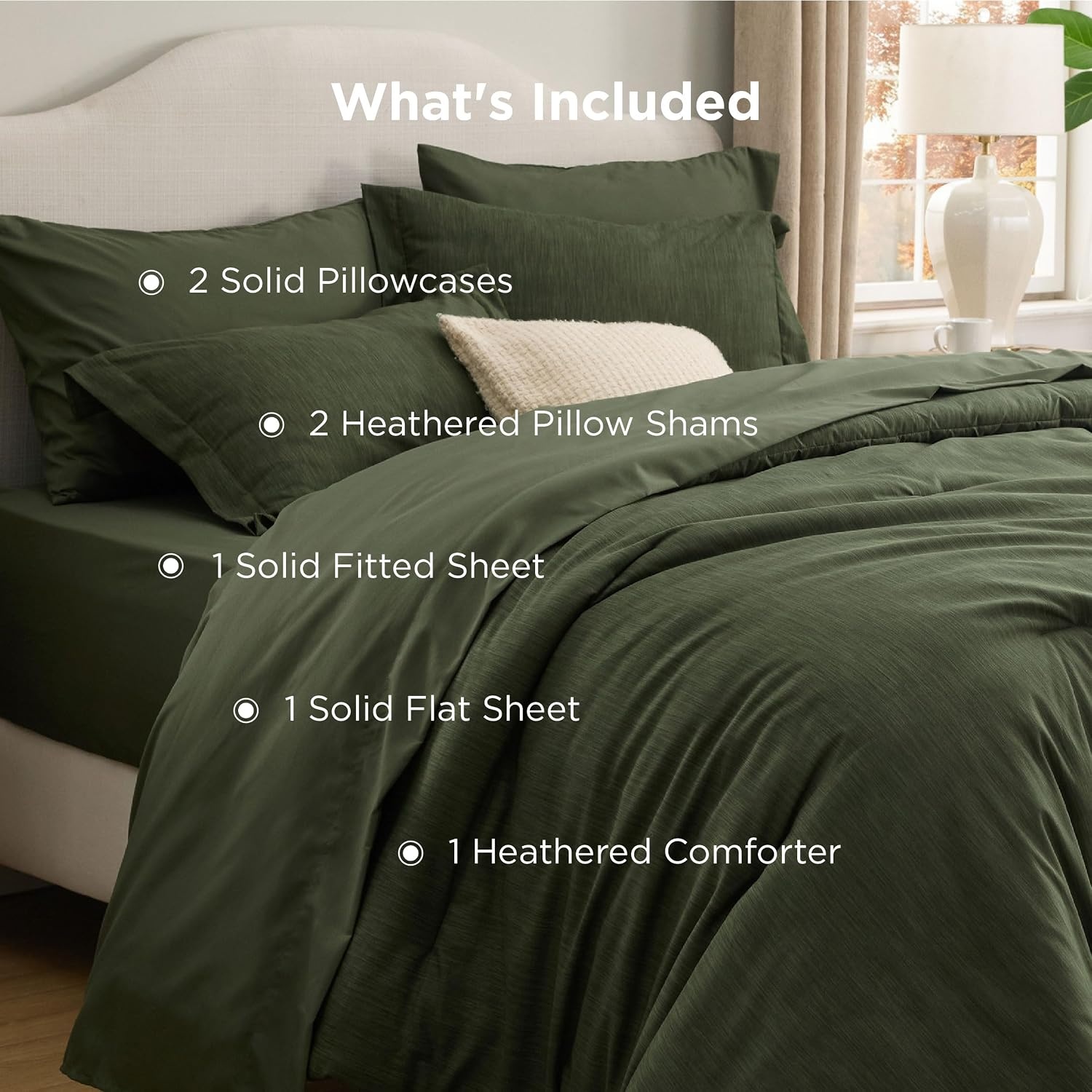 image:imageBedsure King Size Comforter Set Beige Bed in a Bag King 7 Pieces Cationic Dyed Bed Set Gift for Family Soft Bedding for All Seasons Comforter with Sheets Pillowcases amp ShamsDark Green