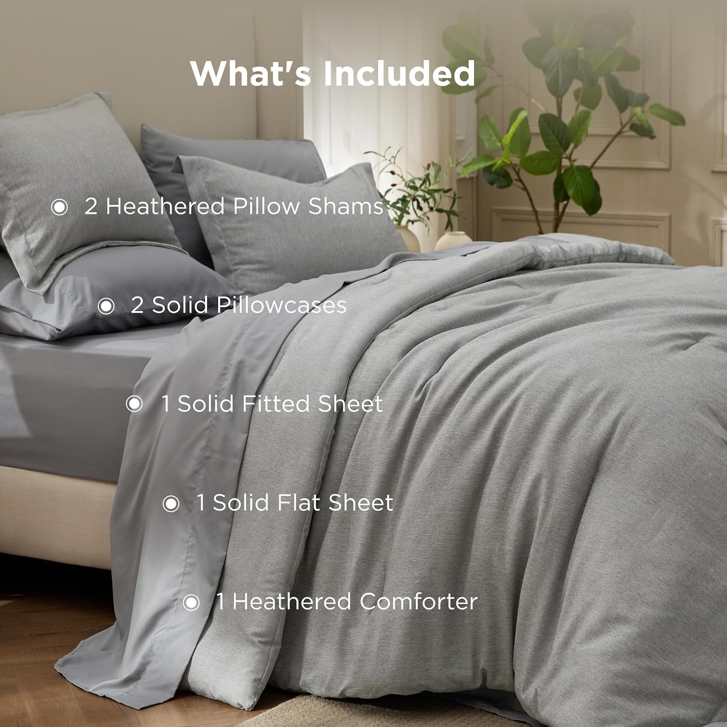 image:imageBedsure King Size Comforter Set Beige Bed in a Bag King 7 Pieces Cationic Dyed Bed Set Gift for Family Soft Bedding for All Seasons Comforter with Sheets Pillowcases amp ShamsDark Grey