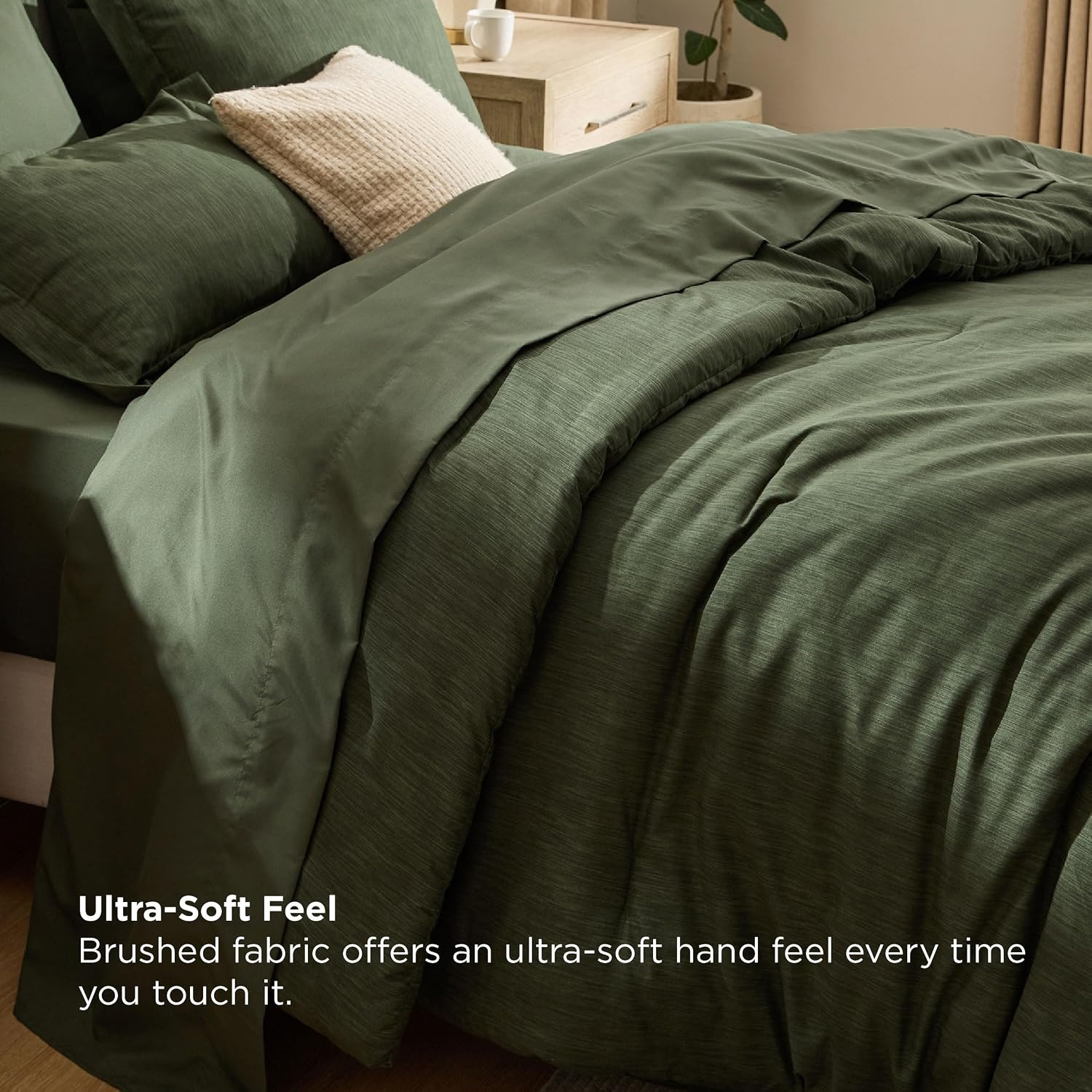 image:imageBedsure King Size Comforter Set Beige Bed in a Bag King 7 Pieces Cationic Dyed Bed Set Gift for Family Soft Bedding for All Seasons Comforter with Sheets Pillowcases amp ShamsDark Green
