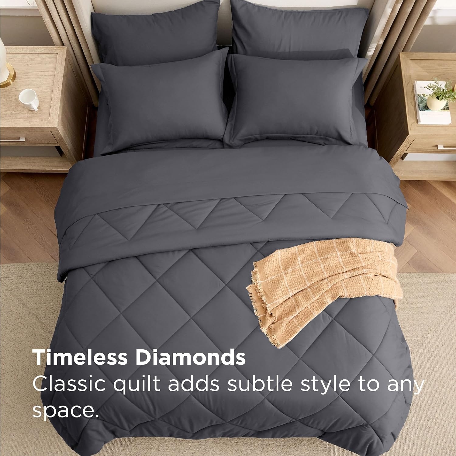 image:imageBedsure Premium Series 5 Piece Black Twin Comforter Set Goose Down Alternative All Season Medium Warmth Soft Hotel Luxury Bed in a Bag Safe for Sensitive Skin Includes Sheets Pillowcase amp Sham05 Dark Grey