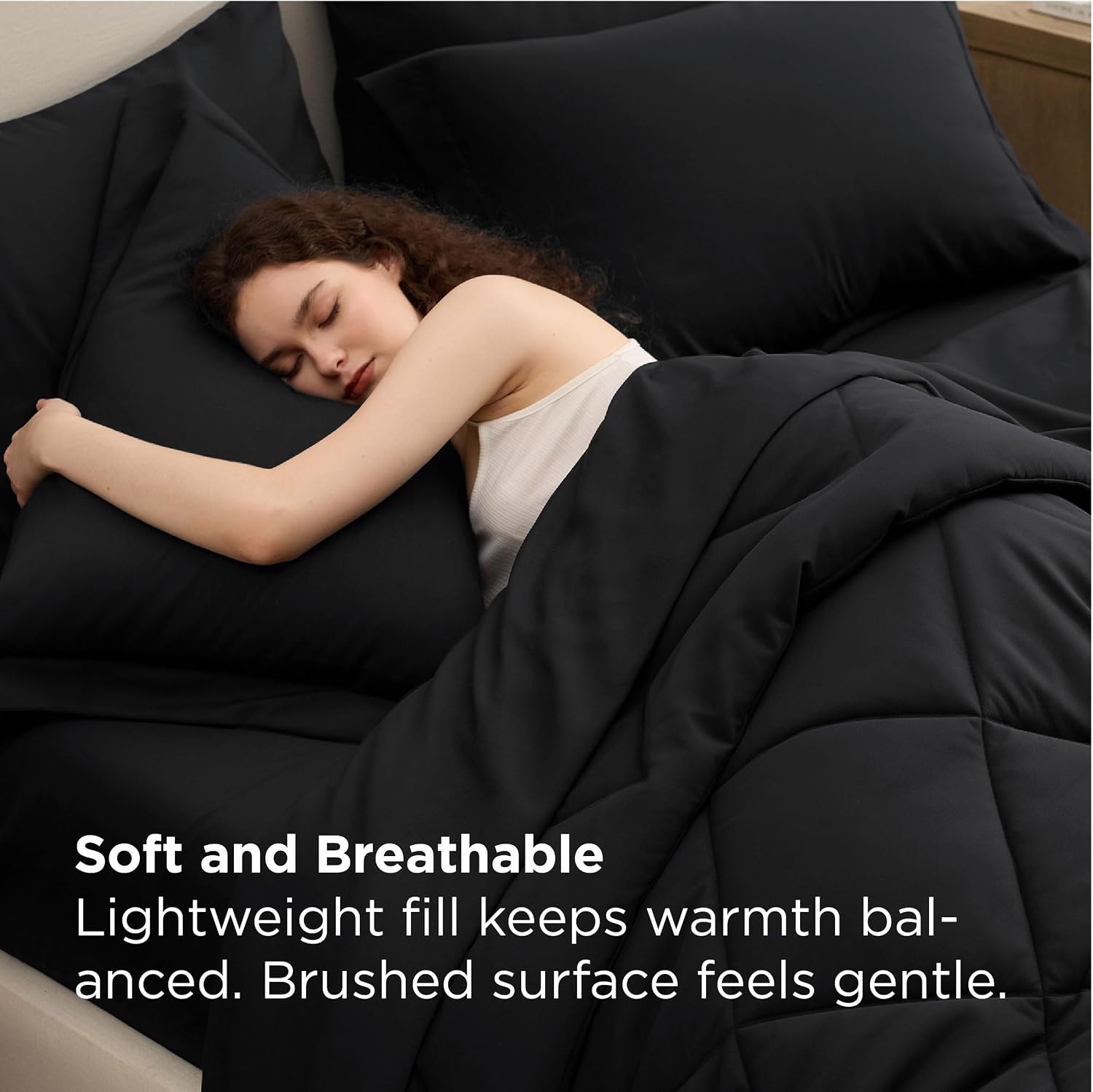image:imageBedsure Premium Series 5 Piece Black Twin Comforter Set Goose Down Alternative All Season Medium Warmth Soft Hotel Luxury Bed in a Bag Safe for Sensitive Skin Includes Sheets Pillowcase amp Sham01 Black