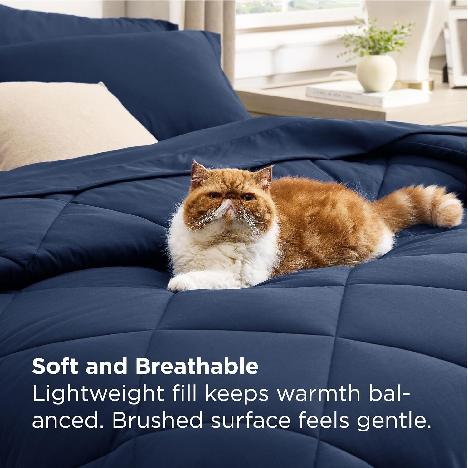 image:imageBedsure Premium Series 5 Piece Black Twin Comforter Set Goose Down Alternative All Season Medium Warmth Soft Hotel Luxury Bed in a Bag Safe for Sensitive Skin Includes Sheets Pillowcase amp Sham02 Navy Blue
