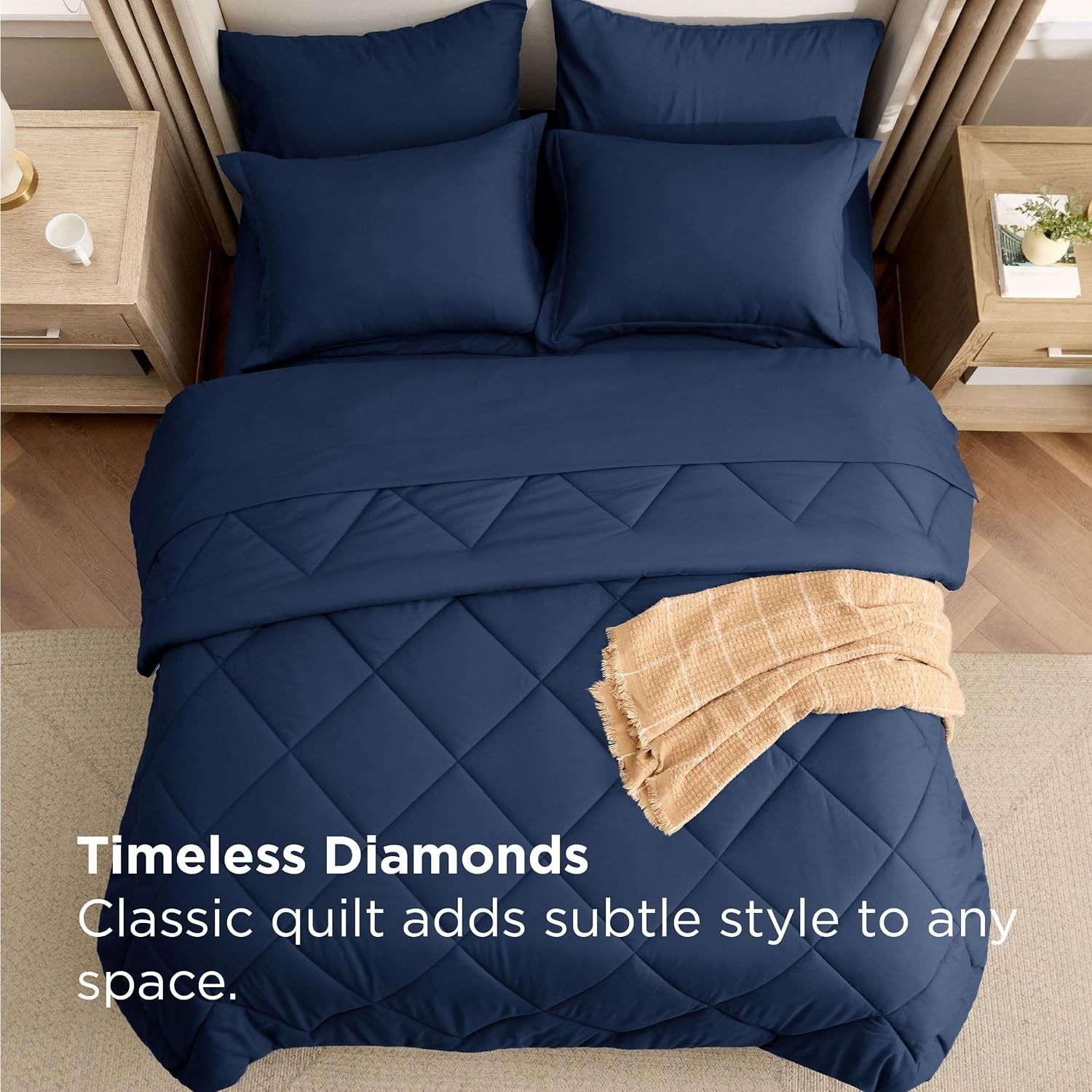 image:imageBedsure Premium Series 5 Piece Black Twin Comforter Set Goose Down Alternative All Season Medium Warmth Soft Hotel Luxury Bed in a Bag Safe for Sensitive Skin Includes Sheets Pillowcase amp Sham02 Navy Blue