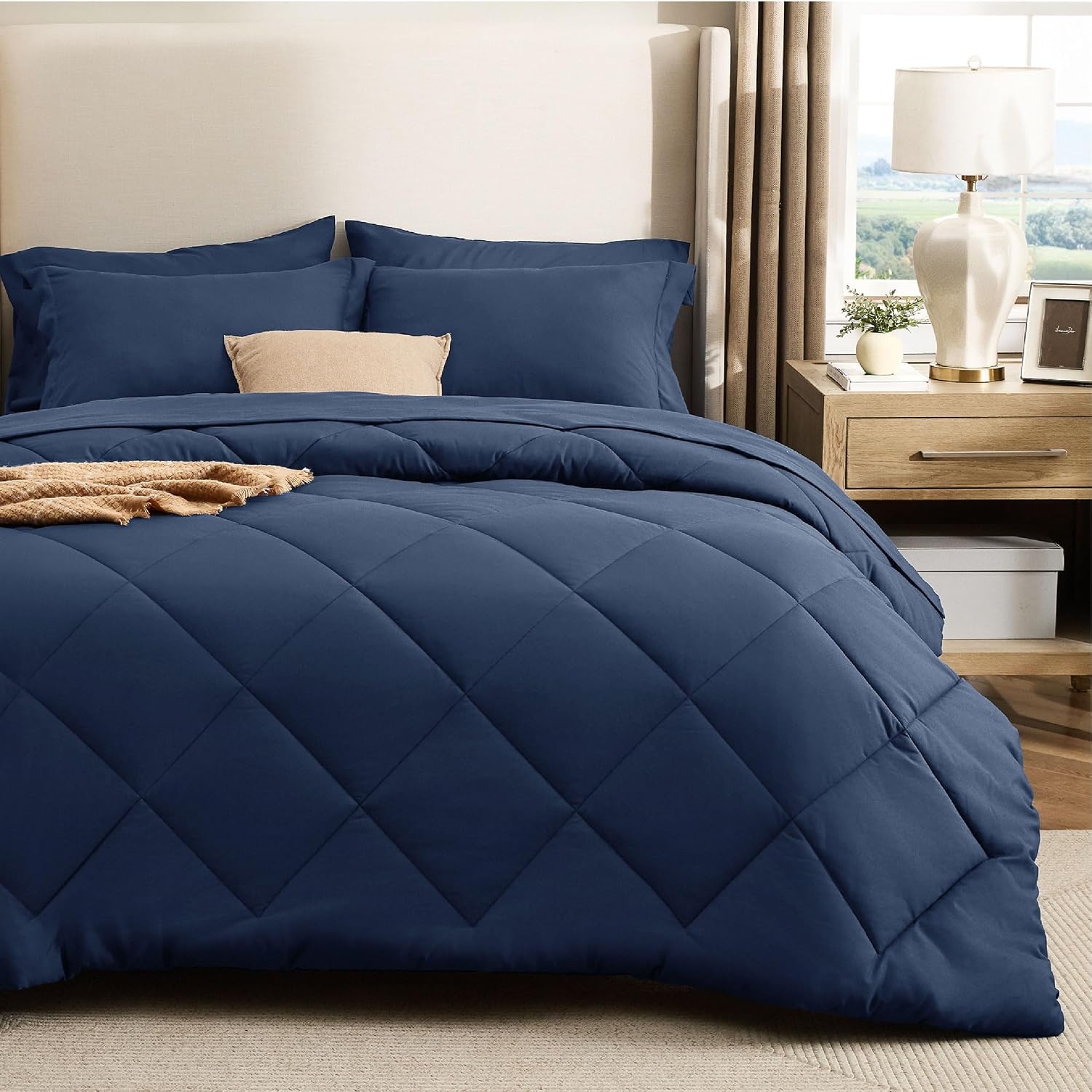 image:imageBedsure Premium Series 5 Piece Black Twin Comforter Set Goose Down Alternative All Season Medium Warmth Soft Hotel Luxury Bed in a Bag Safe for Sensitive Skin Includes Sheets Pillowcase amp Sham02 Navy Blue