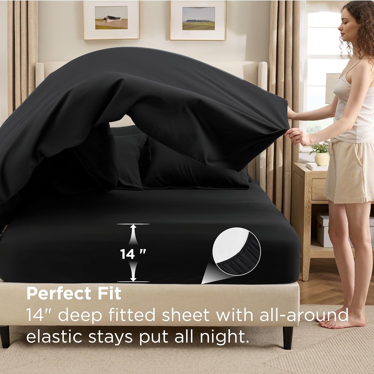 image:imageBedsure Premium Series 5 Piece Black Twin Comforter Set Goose Down Alternative All Season Medium Warmth Soft Hotel Luxury Bed in a Bag Safe for Sensitive Skin Includes Sheets Pillowcase amp Sham01 Black