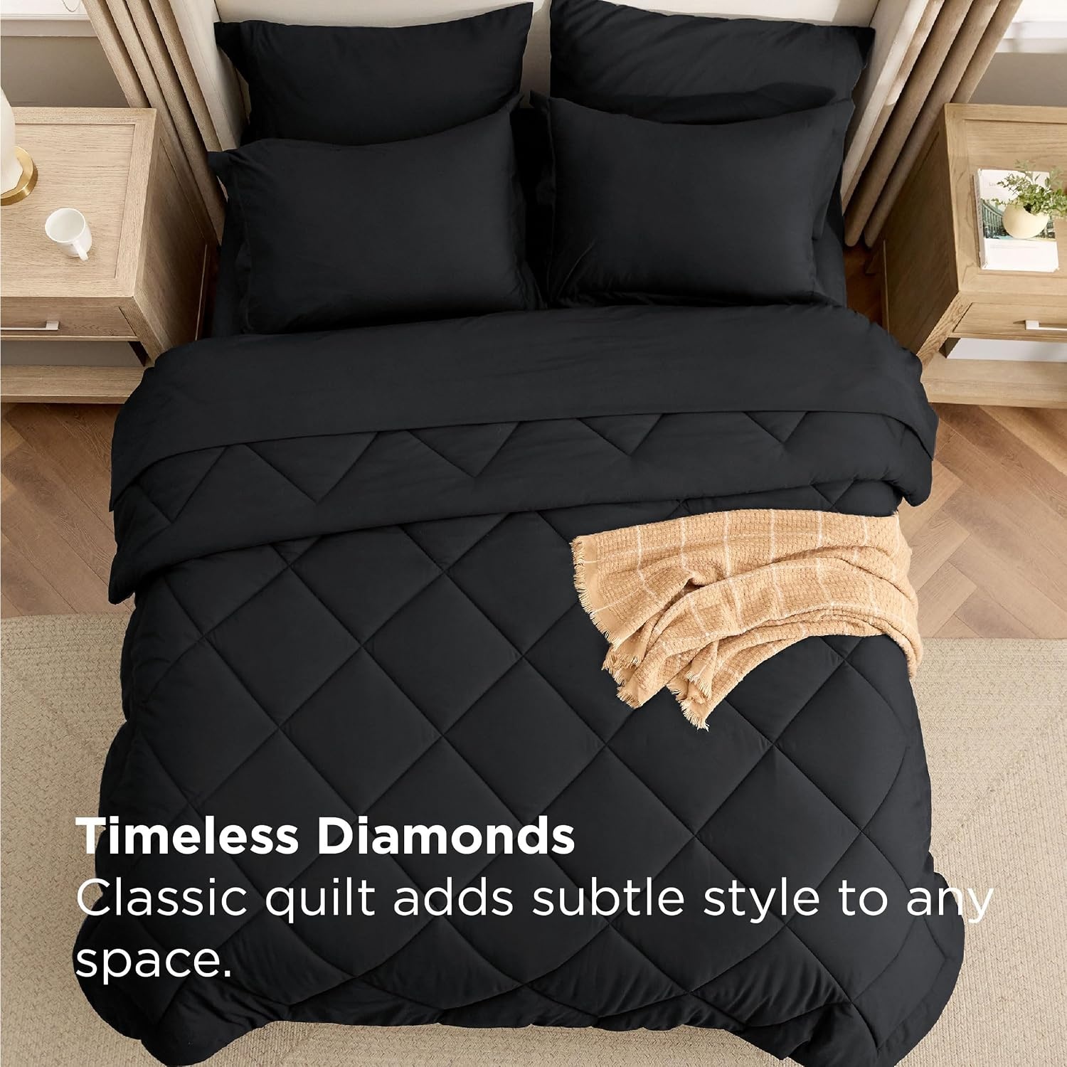 image:imageBedsure Premium Series 5 Piece Black Twin Comforter Set Goose Down Alternative All Season Medium Warmth Soft Hotel Luxury Bed in a Bag Safe for Sensitive Skin Includes Sheets Pillowcase amp Sham01 Black