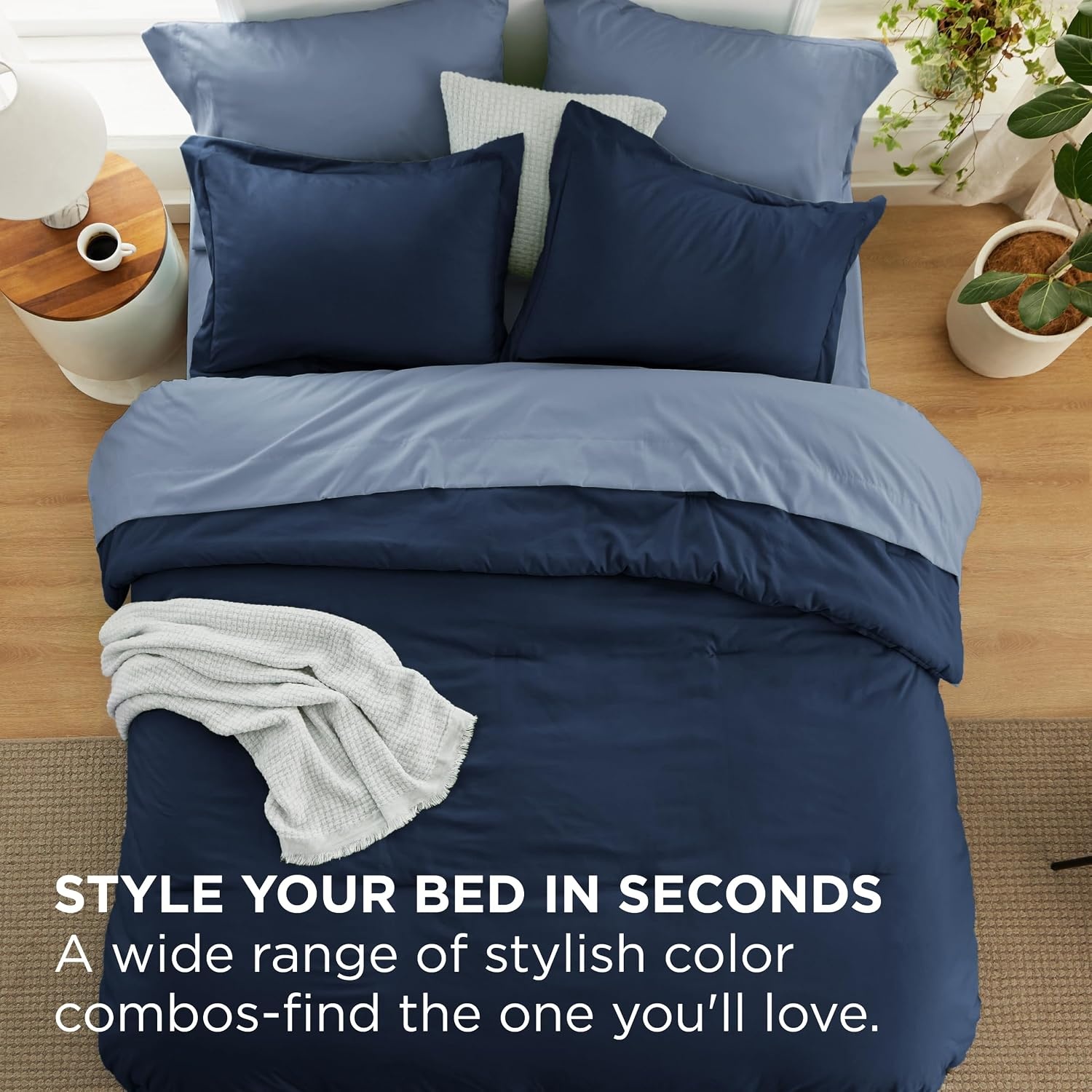 image:imageBedsure Queen Bed in a Bag Sage Green Comforter Set DualTone 7 Pieces Bedding Set All Seasons Contrasting Design Reversible Soft Modern with Sheets Breathable Bed Set 909005 Navy BlueAshley Blue