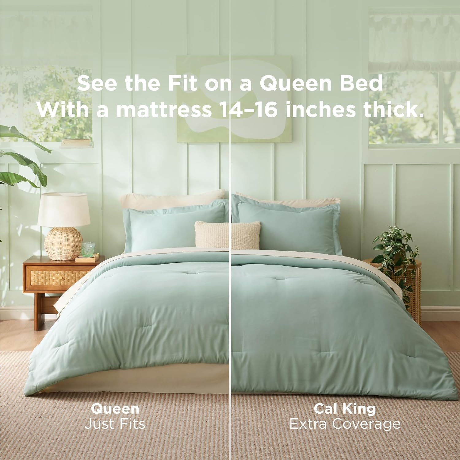 image:imageBedsure Queen Bed in a Bag Sage Green Comforter Set DualTone 7 Pieces Bedding Set All Seasons Contrasting Design Reversible Soft Modern with Sheets Breathable Bed Set 909001 Sage GreenBeige