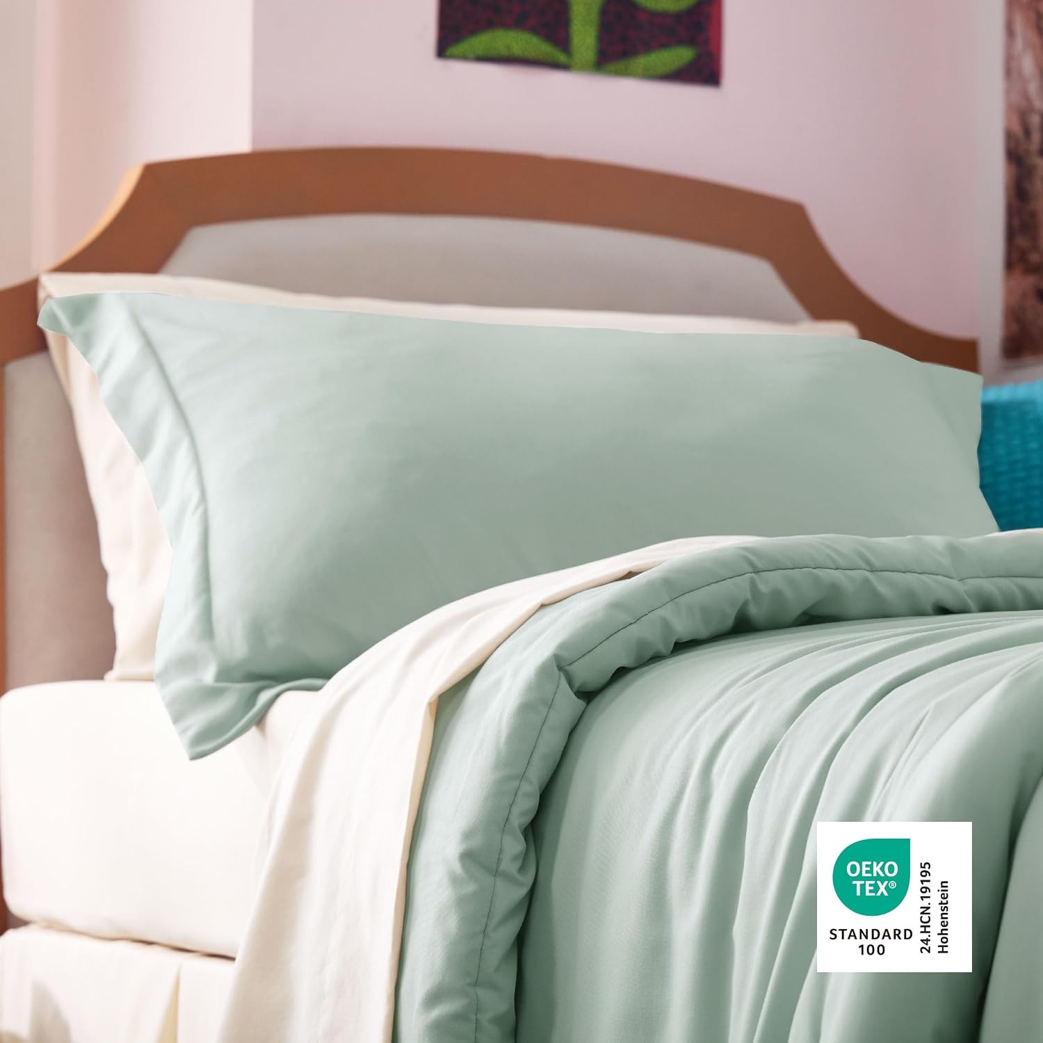 image:imageBedsure Queen Bed in a Bag Sage Green Comforter Set DualTone 7 Pieces Bedding Set All Seasons Contrasting Design Reversible Soft Modern with Sheets Breathable Bed Set 909001 Sage GreenBeige