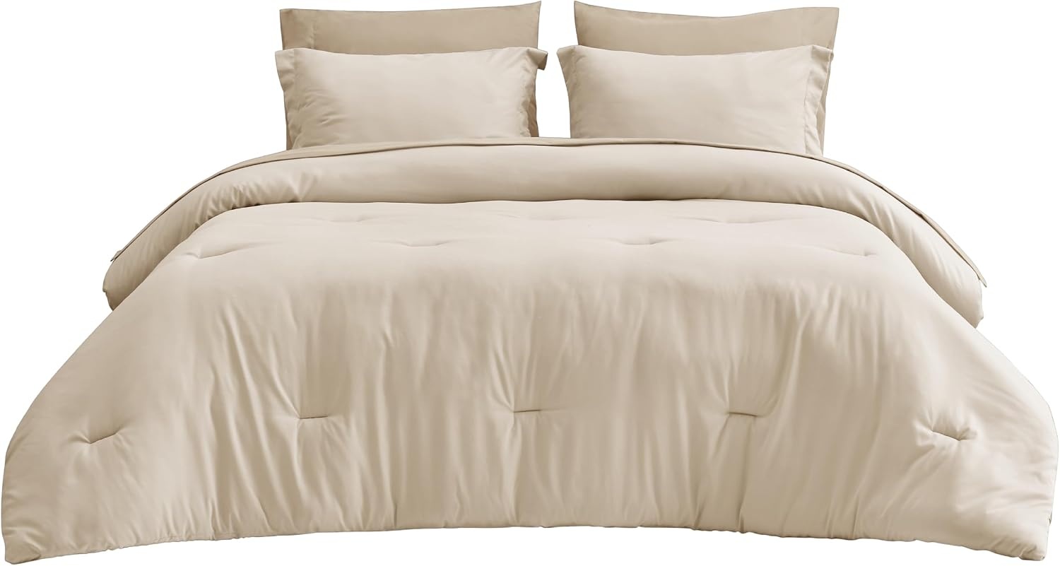 image:imageBedsure Queen Bed in a Bag Sage Green Comforter Set DualTone 7 Pieces Bedding Set All Seasons Contrasting Design Reversible Soft Modern with Sheets Breathable Bed Set 909016 Light BeigeKhaki