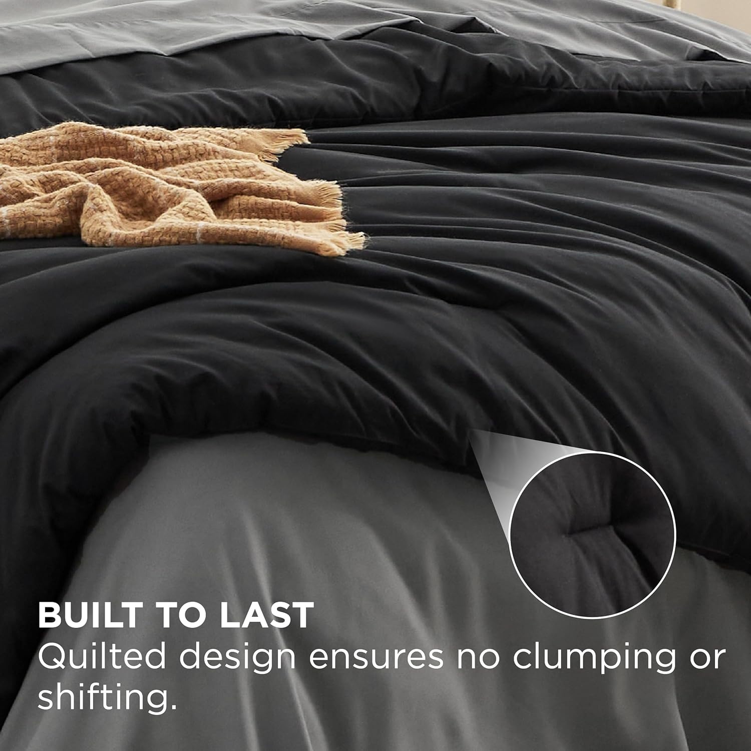 image:imageBedsure Queen Bed in a Bag Sage Green Comforter Set DualTone 7 Pieces Bedding Set All Seasons Contrasting Design Reversible Soft Modern with Sheets Breathable Bed Set 909006 BlackDark Grey