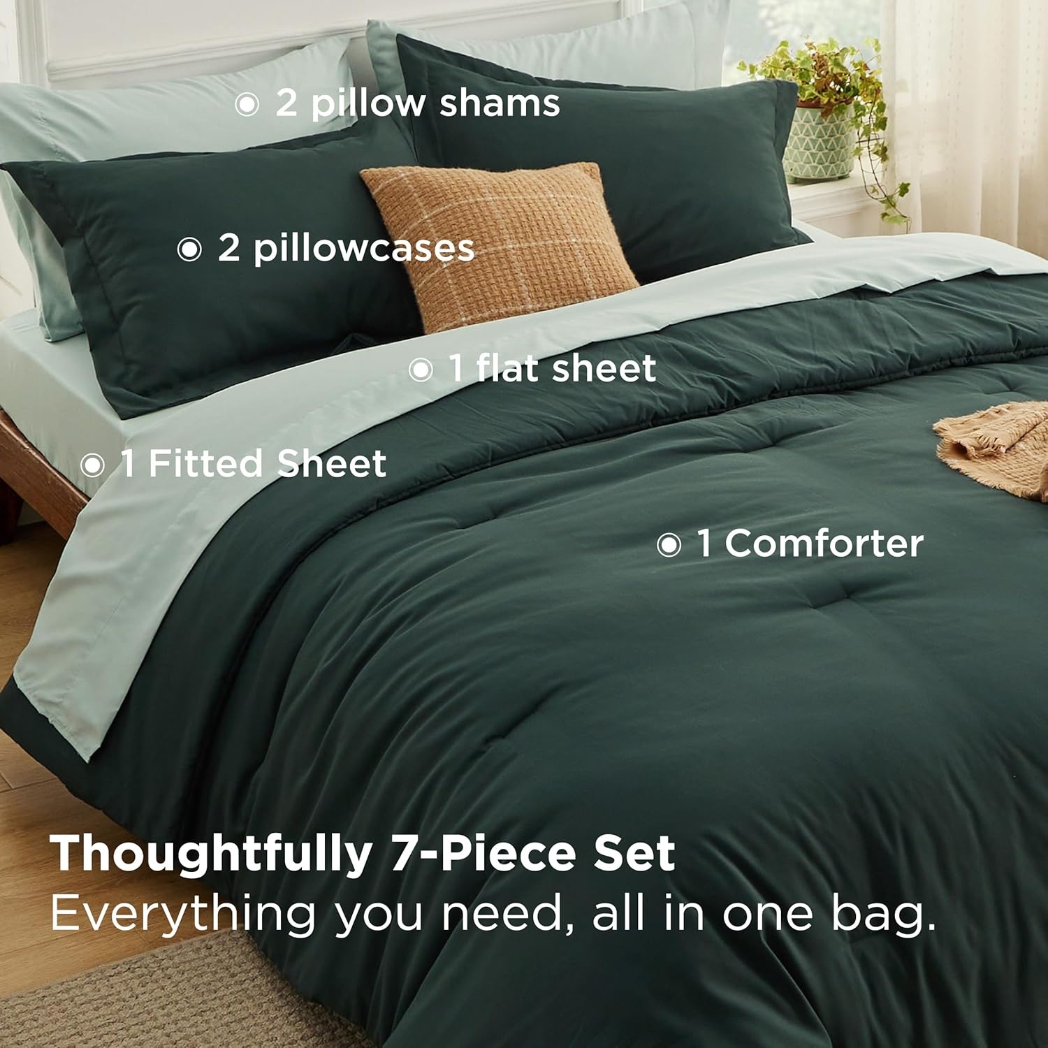 image:imageBedsure Queen Bed in a Bag Sage Green Comforter Set DualTone 7 Pieces Bedding Set All Seasons Contrasting Design Reversible Soft Modern with Sheets Breathable Bed Set 909007 Forest GreenSage Green