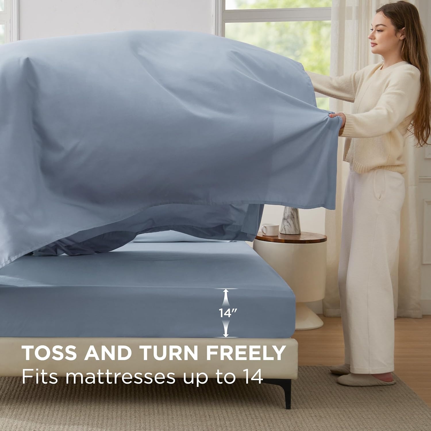 image:imageBedsure Queen Bed in a Bag Sage Green Comforter Set DualTone 7 Pieces Bedding Set All Seasons Contrasting Design Reversible Soft Modern with Sheets Breathable Bed Set 909005 Navy BlueAshley Blue