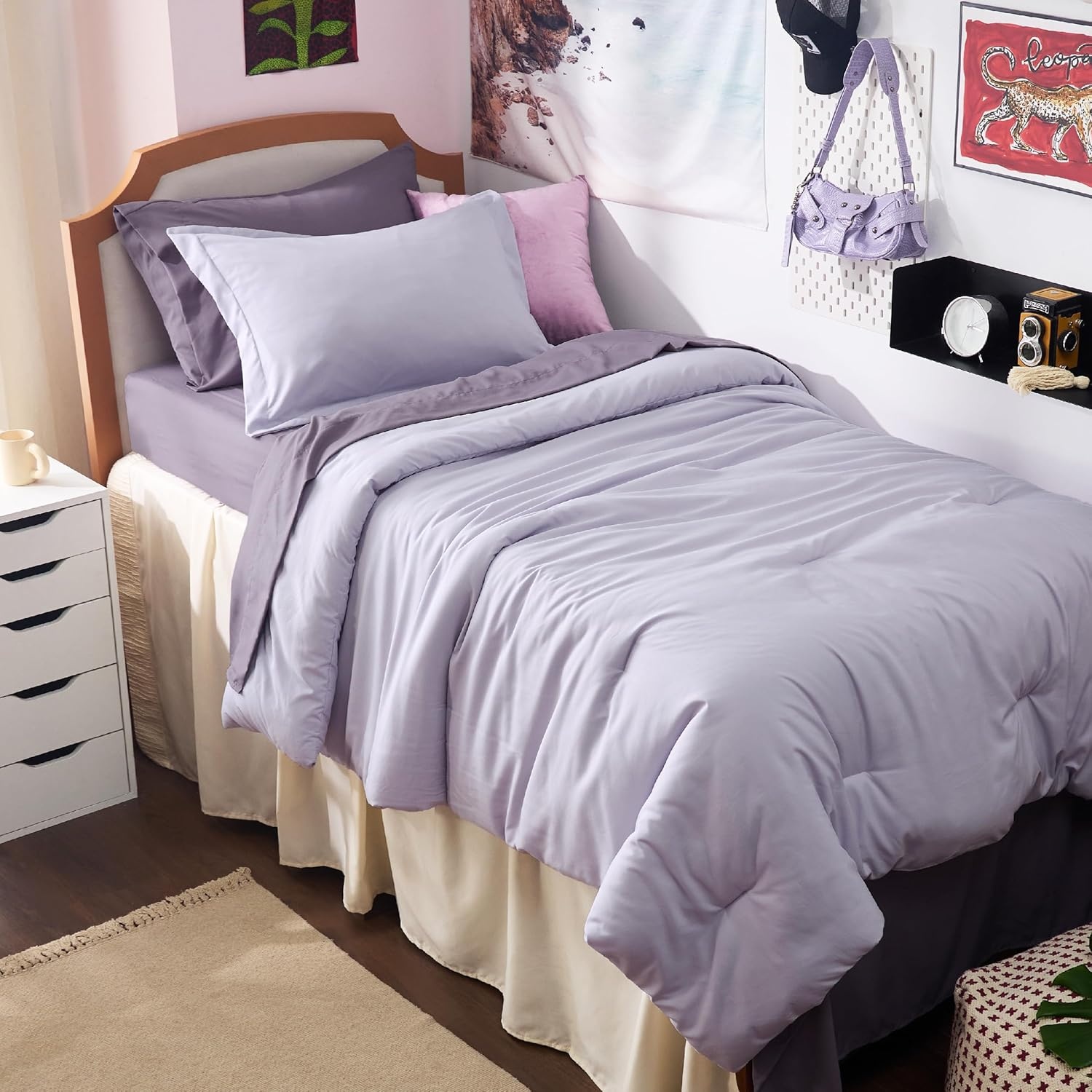 image:imageBedsure Queen Bed in a Bag Sage Green Comforter Set DualTone 7 Pieces Bedding Set All Seasons Contrasting Design Reversible Soft Modern with Sheets Breathable Bed Set 909009 LavenderGrayish Purple