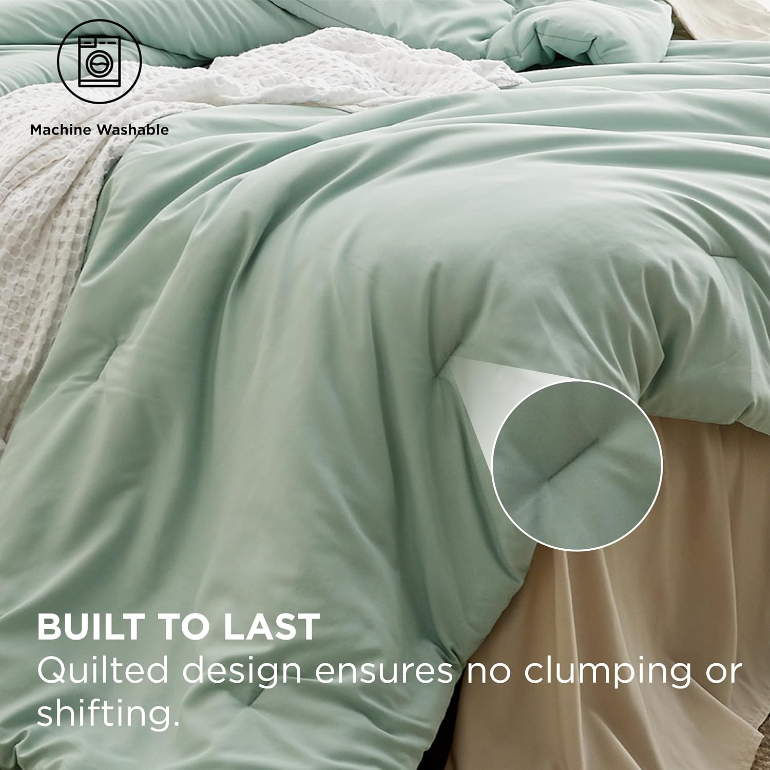 image:imageBedsure Queen Bed in a Bag Sage Green Comforter Set DualTone 7 Pieces Bedding Set All Seasons Contrasting Design Reversible Soft Modern with Sheets Breathable Bed Set 909001 Sage GreenBeige