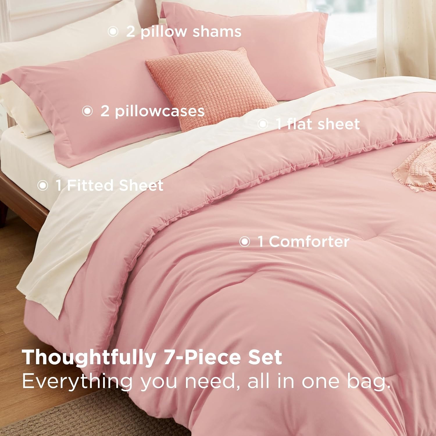 image:imageBedsure Queen Bed in a Bag Sage Green Comforter Set DualTone 7 Pieces Bedding Set All Seasons Contrasting Design Reversible Soft Modern with Sheets Breathable Bed Set 909014 Light PinkIvory